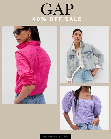 The gap friends and family 40 off sale is happening here are a few faves!  Cropped denim jacket, eyelet button down, puff sleeve top with eyelet details. 

Spring tops | spring outfits | gap sale | spring style | puff sleeve top | Easter outfits

#SpringOutfits #Springtops #EasterOutfits #EasterTops #denimjacket

#LTKunder50 #LTKFind #LTKSeasonal