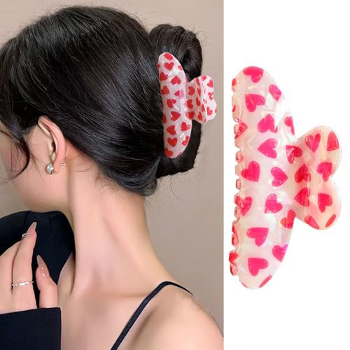 1PCS Heart Hair Claw Clips Hair Clips Strong Hold Hair Clamp Clips for Hair Decoration Pink Heart Laser Design Claw Clips Hairpin for Women Birthday Wedding Hair Accessories | Amazon (US)