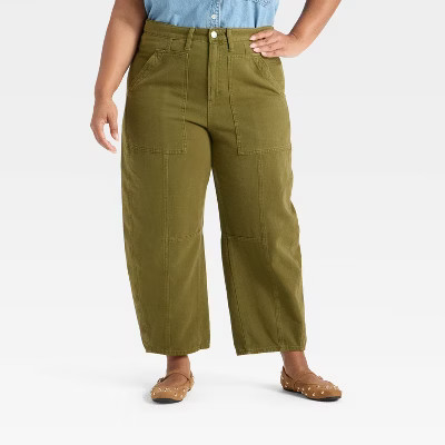 Women's High-Rise Utility Barrel Jeans - Universal Thread™ Olive Green 6 | Target