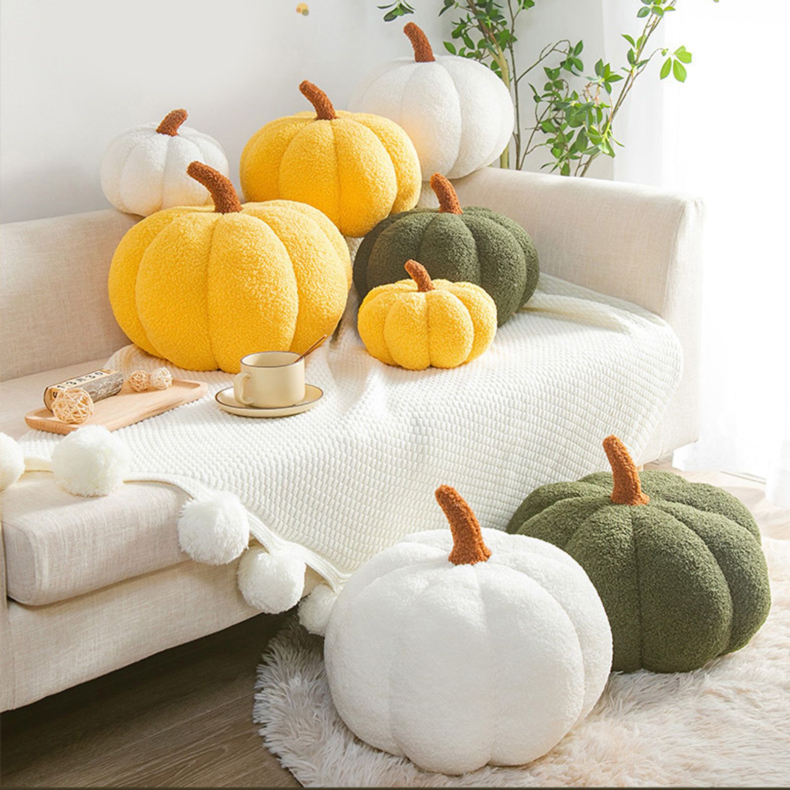 QISIWOLE Teddy Pumpkin Throw Pillows Ultra Soft Sherpa Decorative Cute 3D Shaped Cushion Decorati... | Walmart (US)