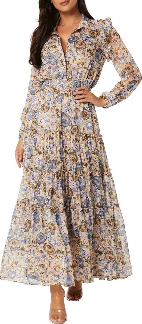 Ahreana Floral Print Long Sleeve Maxi Dress | White Floral Dress Blue Floral Dress Floral Maxi Dress | Nordstrom