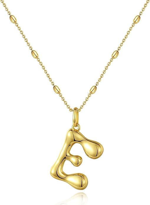 KissYan Bubble Letter Necklace,14K Gold Plated Personalized 3D Puffy Balloon Initial Pendant with... | Amazon (US)
