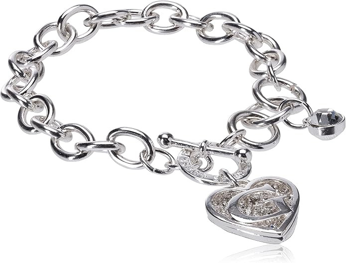 GUESS Toggle Chain Bracelet with Logo Heart Link Charm Bracelet | Amazon (US)