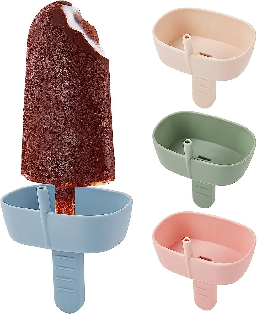 4Pack Drip-Free Silicone Popsicle Holders, AODISTUCE Popsicle Holder with Straw | with 2 Slots Fi... | Amazon (US)