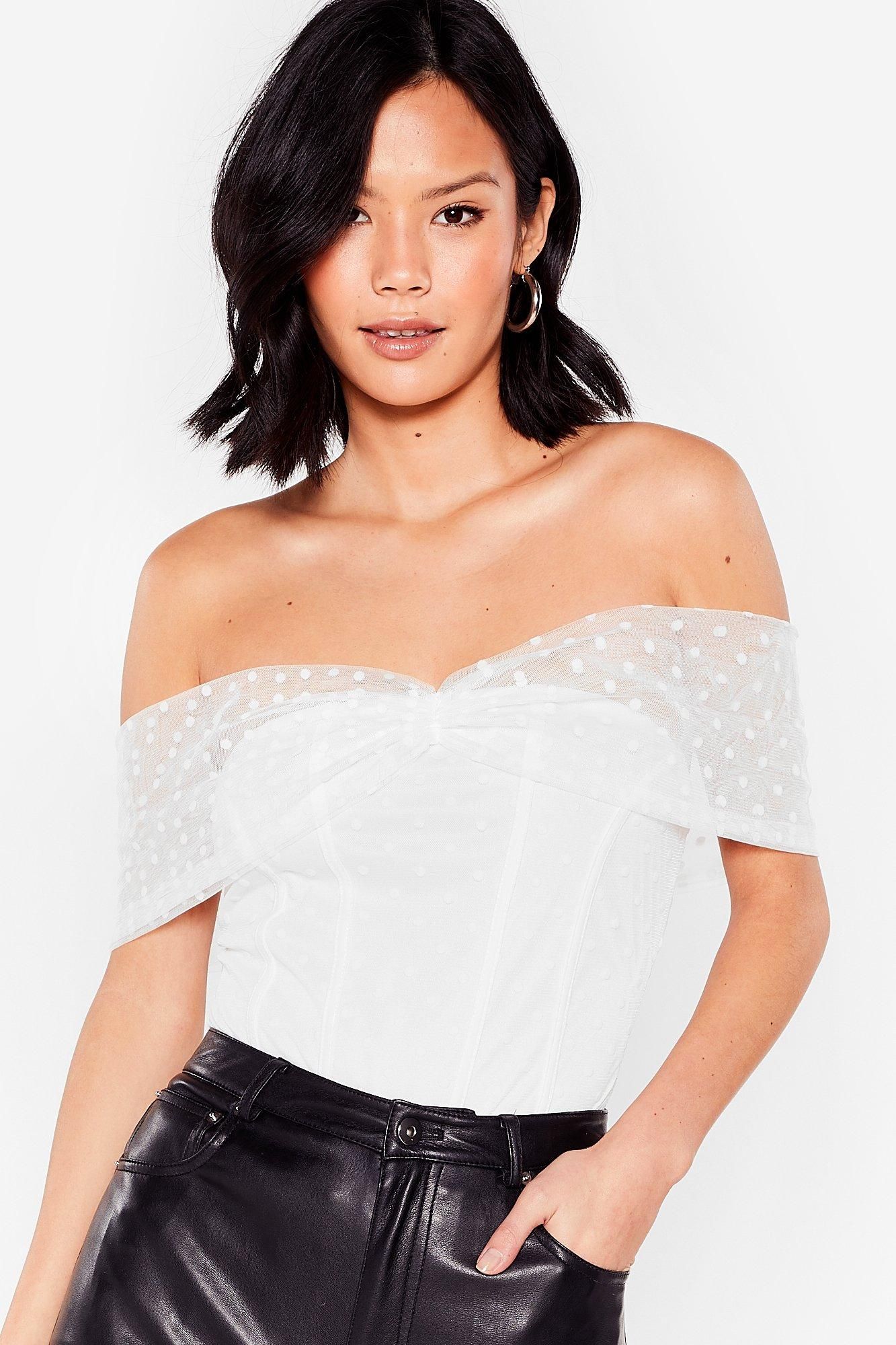 Womens Get Spotted Mesh Off-the-Shoulder Top - White | NastyGal (US & CA)