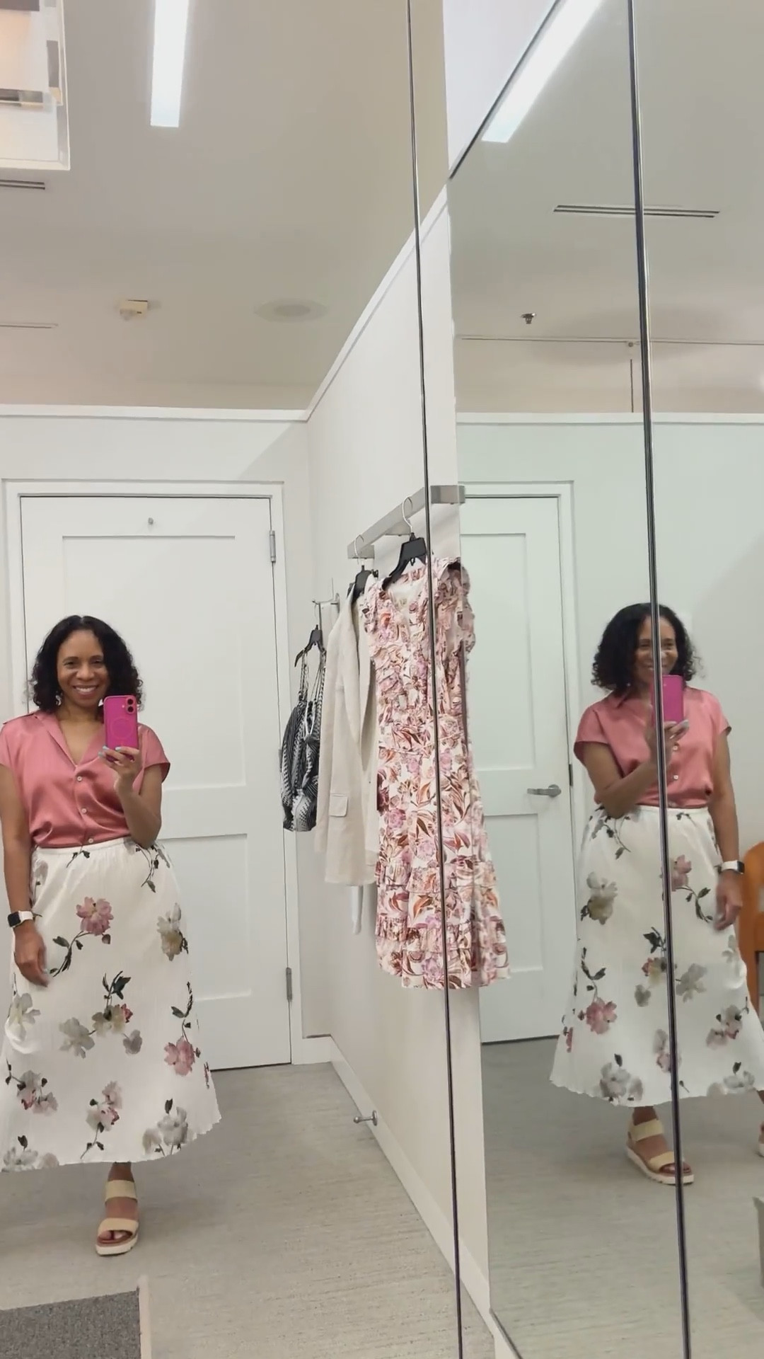 Vince’s Wilted Peony Plissé Drawstring Skirt with Vince’s Cap Sleeve Silk Button-Up Shirt in Peony Wood. While I prefer the matching set top, this silk shirt feels amazing on and is a great way to extend your vacation outfit options without adding bulk to your luggage. Styled by @audaciousforhim. #modestfashion #modeststyle 
#ModestSummerFashion #ModestSummerStyle 

#LTKStyleTip #LTKTravel #LTKSeasonal