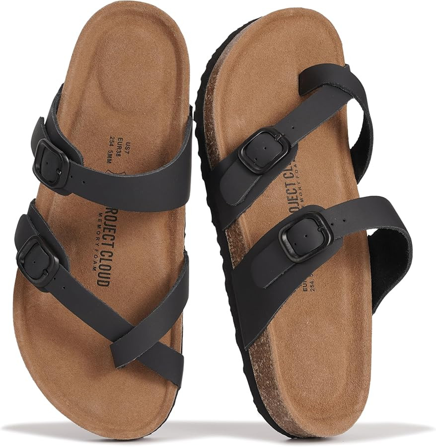 Project Cloud 100% Genuine Leather Womens Sandals -Lightweight Womens Slides Memory Foam Insole &... | Amazon (US)