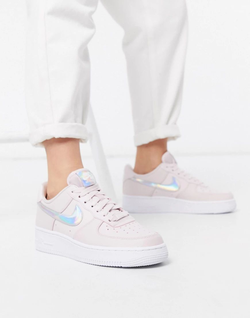 Nike Air Force 1 '07 sneakers in pink with iridescent swoosh | ASOS (Global)