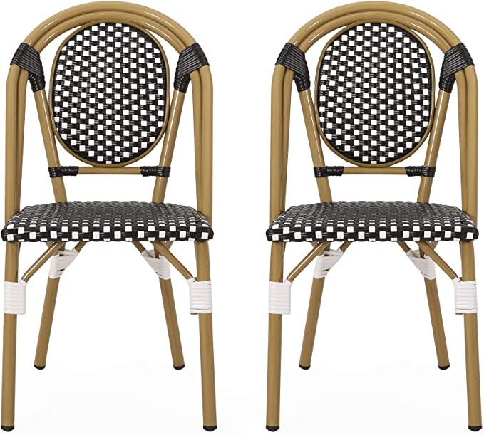 Amazon.com : Christopher Knight Home Gwendolyn Outdoor French Bistro Chairs (Set of 2), Black + W... | Amazon (US)
