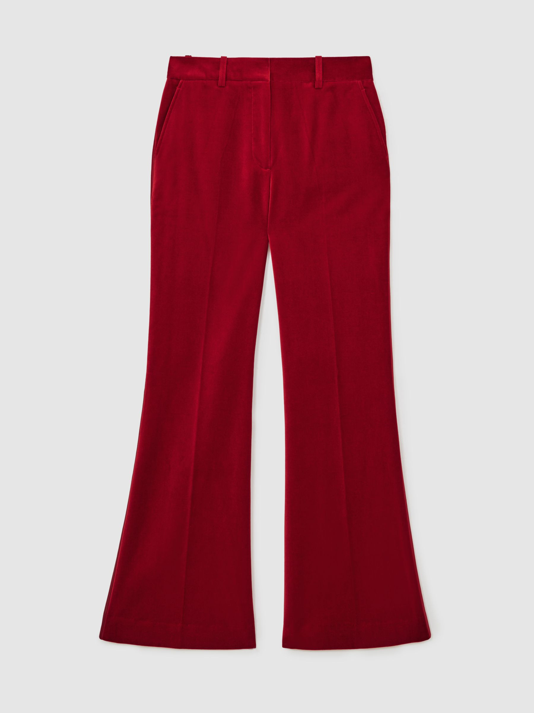 Velvet Tuxedo-Stripe Flared Trousers in Red | Reiss UK