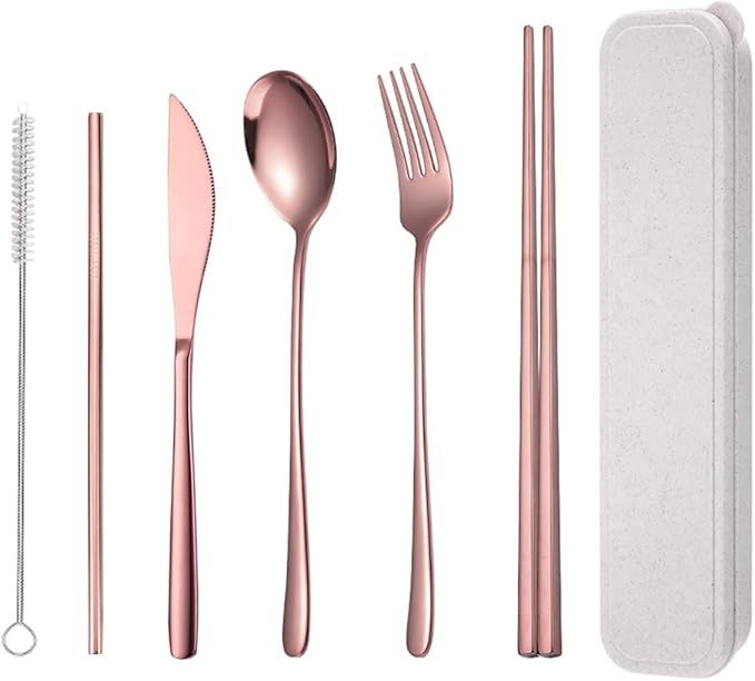 AARAINBOW 6 Pieces 18/8 Stainless Steel Flatware Set Portable Reusable Cutlery Set Travel Utensil... | Amazon (US)