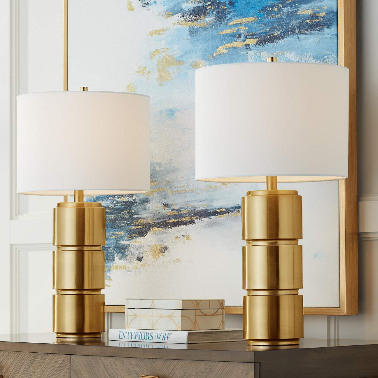 Eliza Luxe Finish Modern Brass Table Lamps Set of 2 | Lamps Plus