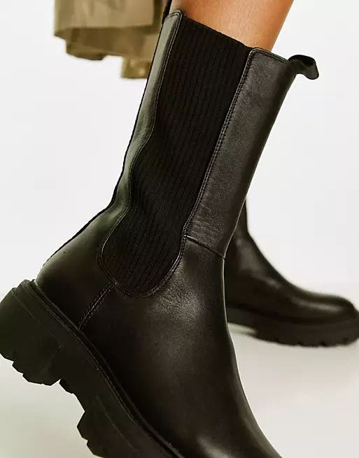 Steve Madden Arkin mid calf chelsea boots in black leather | ASOS (Global)