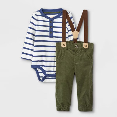 Baby Boys' Striped Henley Suspender Top & Bottom Set - Cat & Jack™ Cream | Target