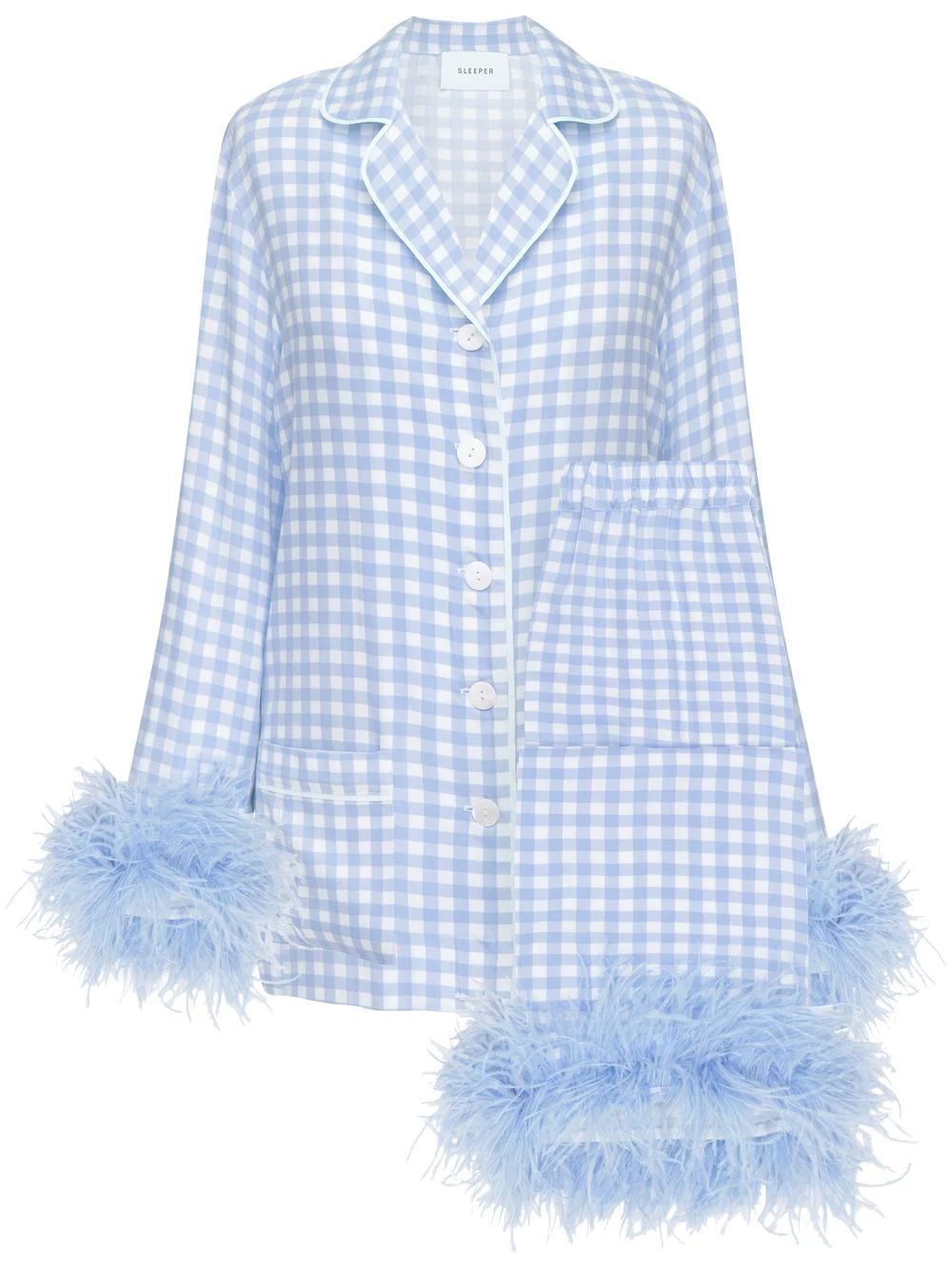 gingham check feather pajama set | Farfetch Global