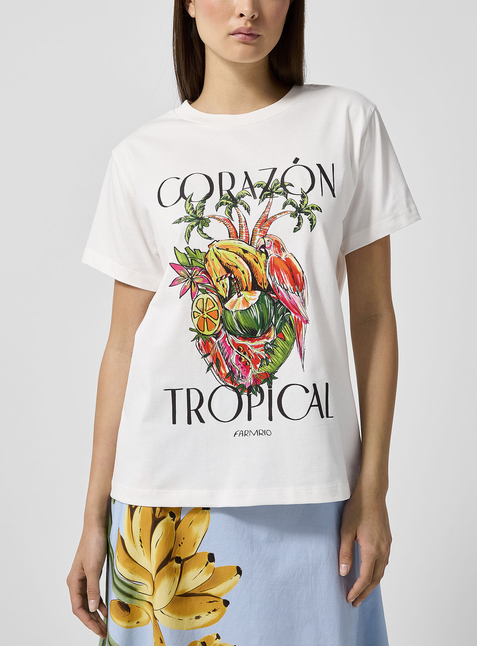 Farm Rio - Corazn Topical print T-shirt (Women, White, SMALL) | Simons
