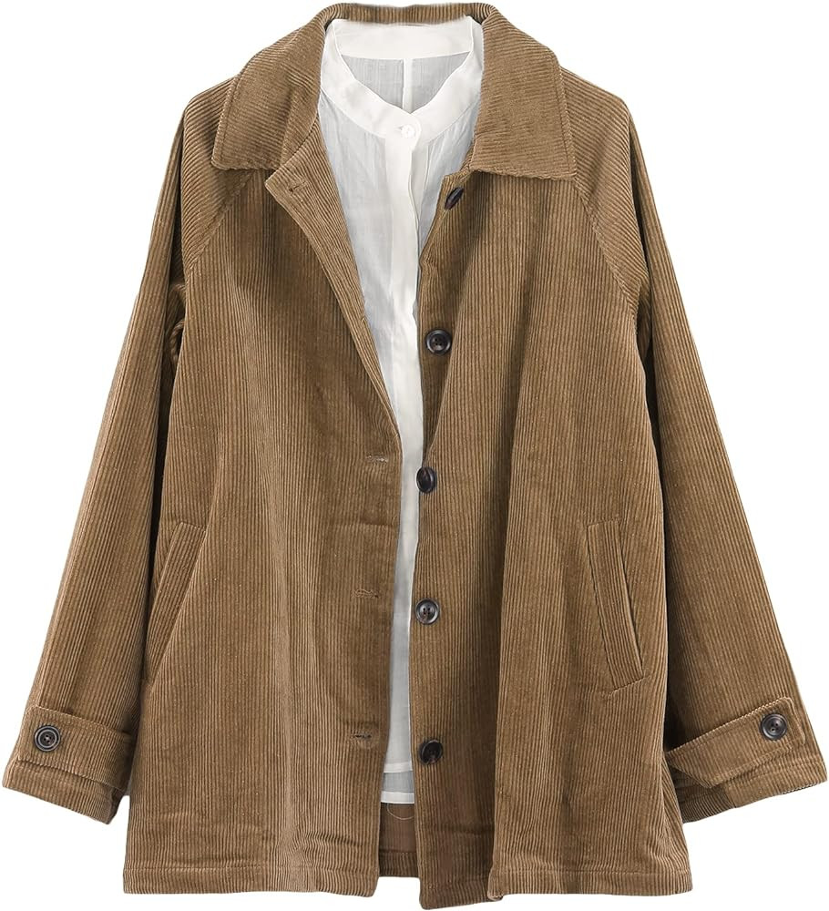 Minibee Women's Corduroy Jackets Long Sleeve Coats Button Down Outwear Tops with Pockets | Amazon (US)