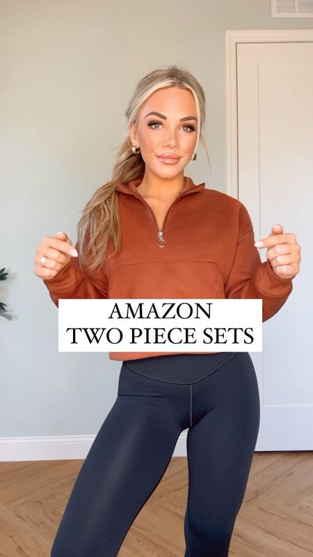 Amazon two piece sets! Wearing a size small in both colors. They fit TTS & are perfect to wear to dinner, brunch, lunch, shopping or anything really. Dress these up or down, I added a denim jacket for going into fall.
