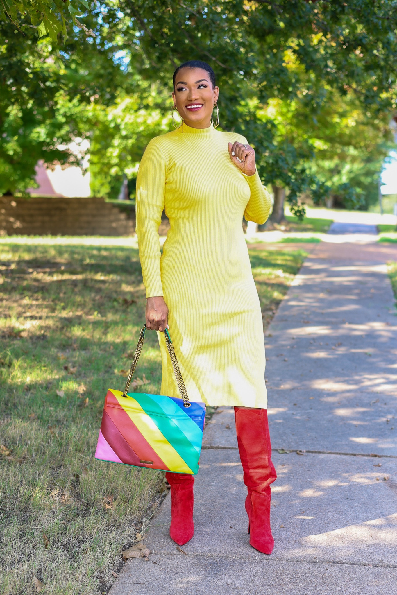 Who says fall fashion can’t be colorful! Loving my yellow Amazon Sweater dress with my red Steve Madden boots! #colorful #sweaterdress #fall 

#LTKstyletip #LTKmidsize #LTKSeasonal