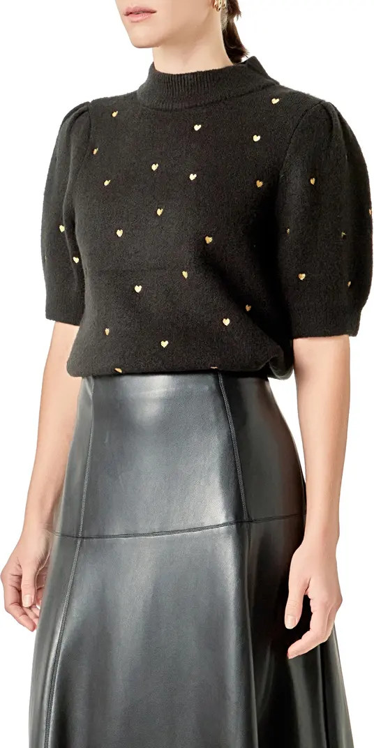 Heart Embroidered Puff Sleeve Sweater | Nordstrom