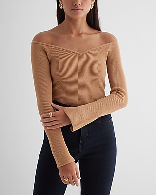 Fitted Ribbed Off The Shoulder Sweater | Express