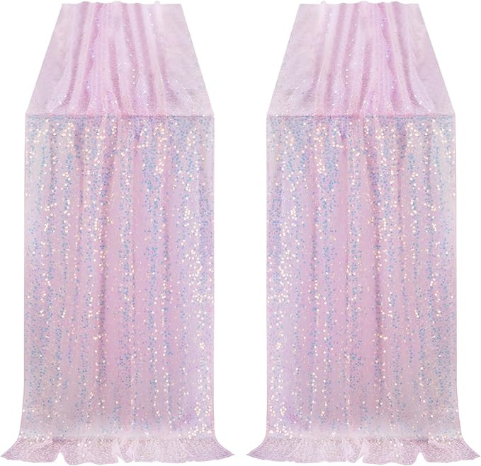 B-COOL 10ft Iridescent Pink Table Runner 2pcs 25X120inch Mermaid Sequin Table Runners for Valenti... | Amazon (US)