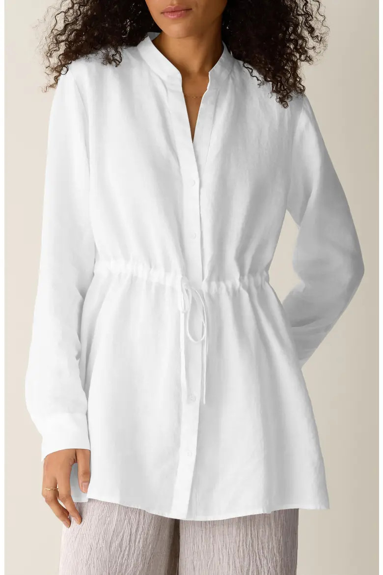 Split Neck Organic Linen Long Drawstring Shirt (Women) | Nordstrom | Nordstrom