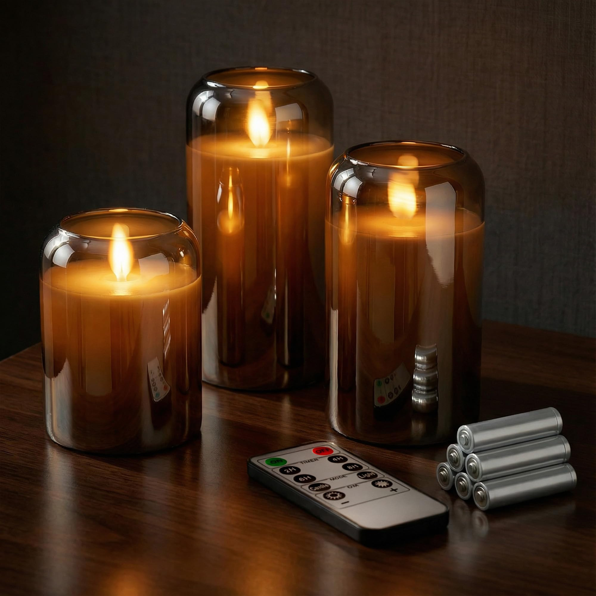 WYZworks LED Mirrored Glass Round Hurricane Pillar Flameless Candles, Real Wax Realistic Wick Fli... | Amazon (US)