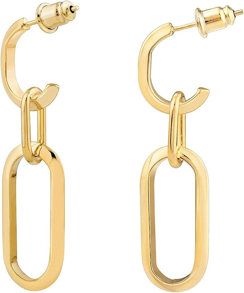 Kemstone 14K Gold Dainty Paperclip Gold Drop Earrings for Women Girls | Amazon (US)