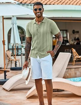 COOFANDY Men's Knit Shirts Short Sleeve Casual Button Down Polo Shirt Summer Beach Vacation Shirt... | Amazon (US)