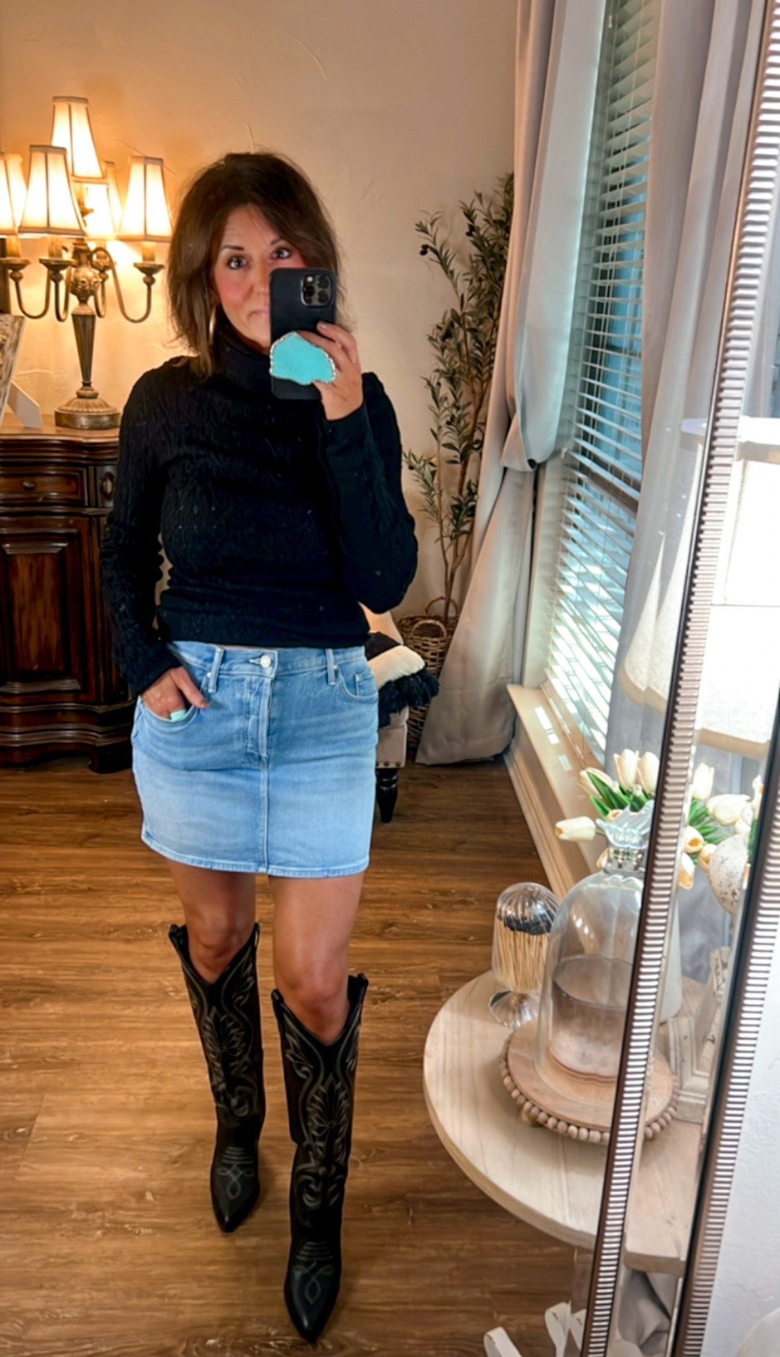 Mother Denim skirt, Free People turtleneck.  

#LTKOver40 #LTKStyleTip