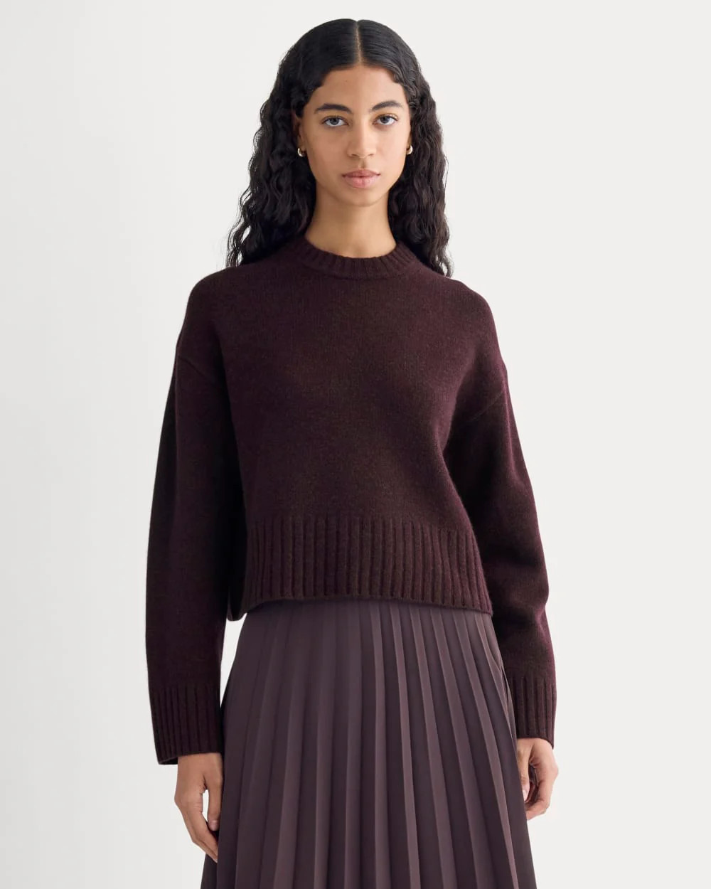 Cropped Boxy Crew in Luxe Merino | Heathered Winetasting | Everlane