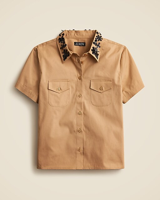 Collection cropped button-up shirt with floral sequins | J. Crew US