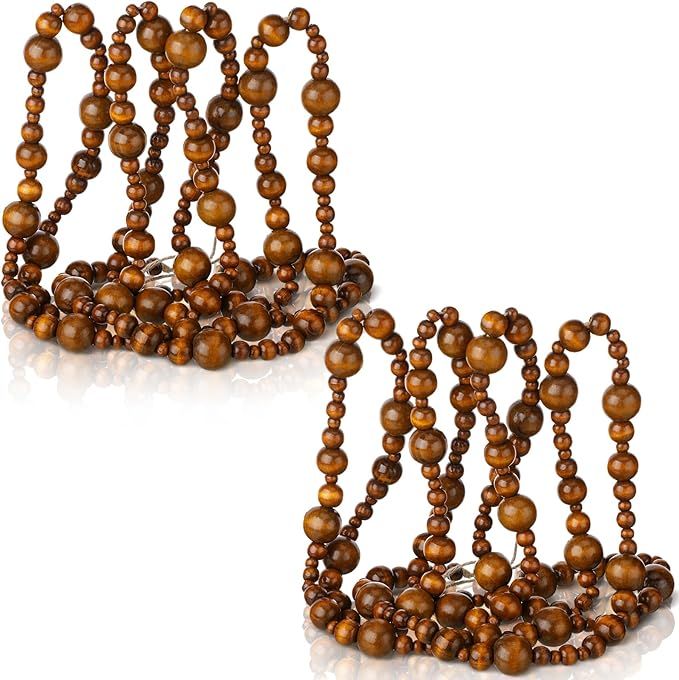 2 Pcs/ 16.4 Feet Christmas Wood Bead Garland Rustic Christmas Wooden Beads Decorative Christmas T... | Amazon (US)