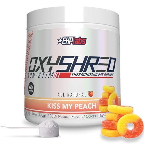 EHPlabs OxyShred Non Stimulant Thermogenic Pre Workout Powder - Stim Free Pre Workout, Caffeine Free Preworkout for Men & Women - Non Stim Preworkout - Sugar Free Energy Powder - Peach, 60 Servings | Amazon (US)