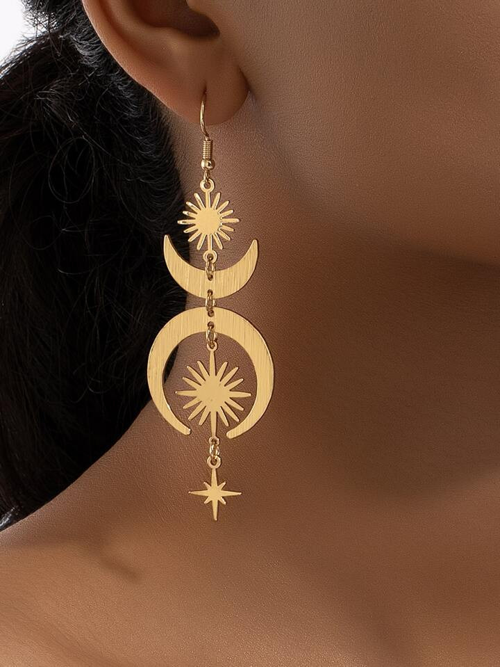1pair Delicate Fashionable Elegant Sun & Moon Shaped Pendant Earrings | SHEIN