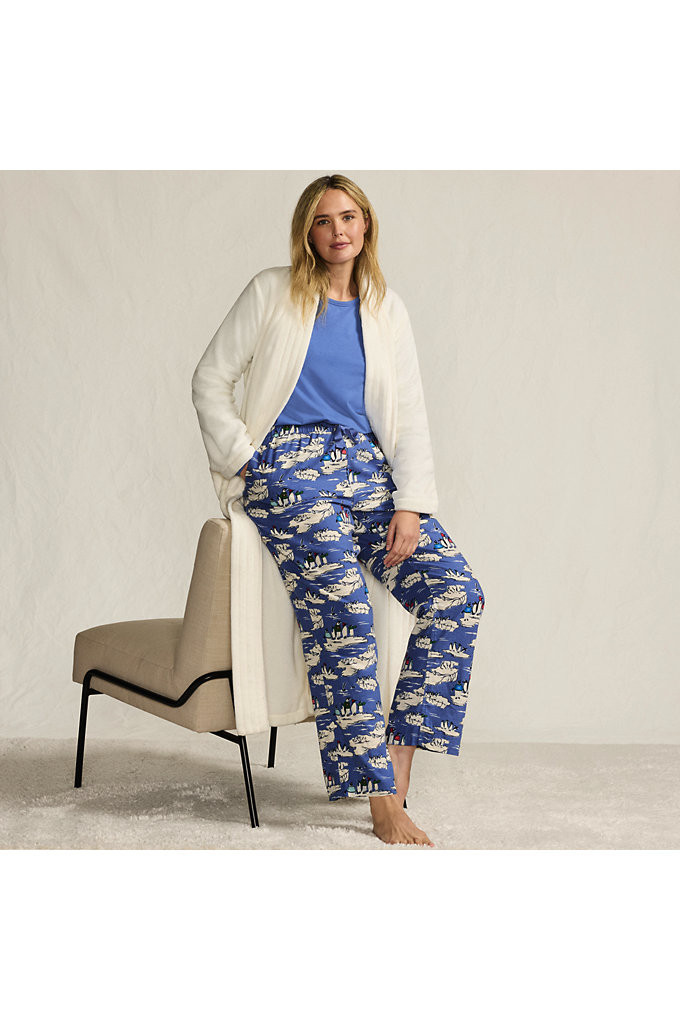 Women's Pajama Gift Set - Knit Long Sleeve Top and Flannel Pants - Lands' End - Blue - S | Lands' End (US)