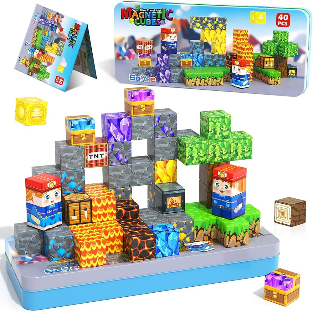 Magnetic Blocks Travel Toys with Metal Tin Travel Essentials STEM Learning Outdoor Building Kids ... | Amazon (US)