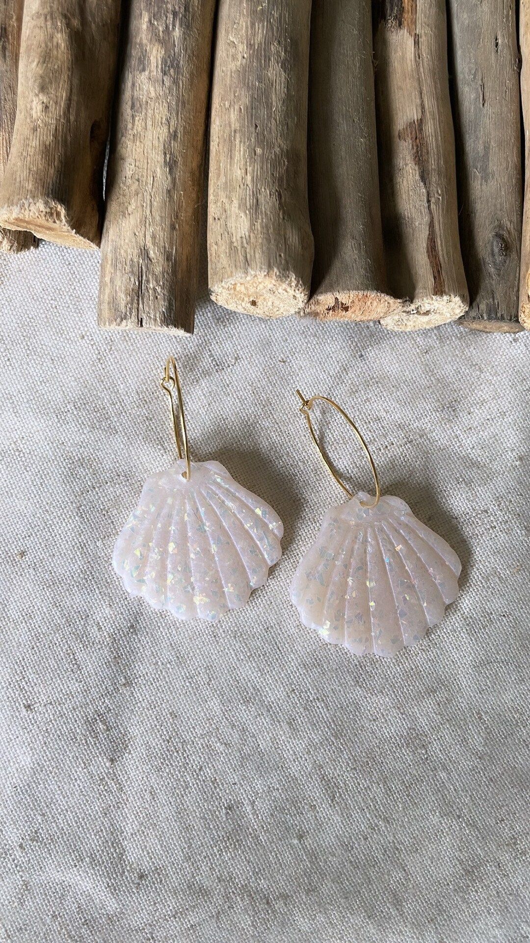 The Opal Collection - Shell w/Gold Hoop - Clay Earrings | Etsy (US)