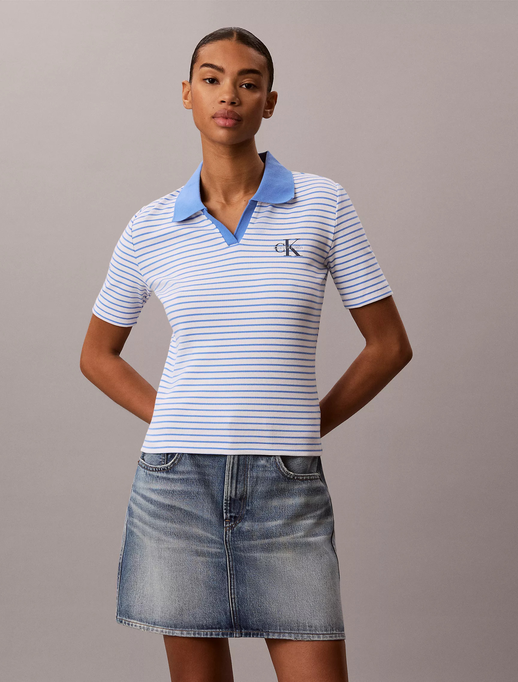 Monologo Stripe Rib Polo T-Shirt | Calvin Klein | Calvin Klein (US)
