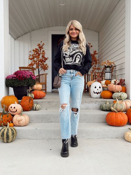 Spooky Season Style 🎃 Vintage Halloween sweatshirt from Amazon under $32! Black boots at 50. Also linked Express mom jeans! 

#LTKSeasonal #LTKHalloween #LTKunder50