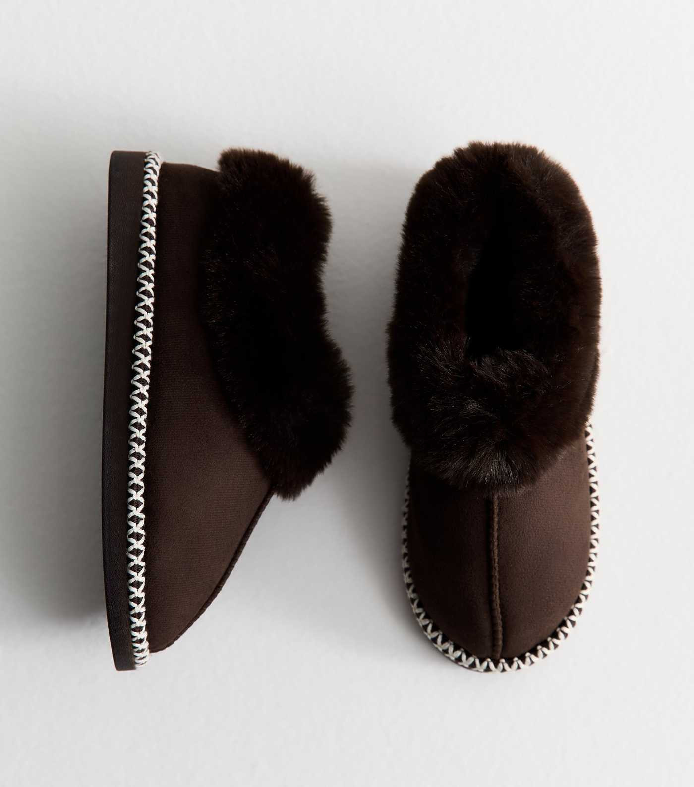 Brown Faux Suede and Faux Fur Trim Slipper Boots | New Look | New Look (UK)