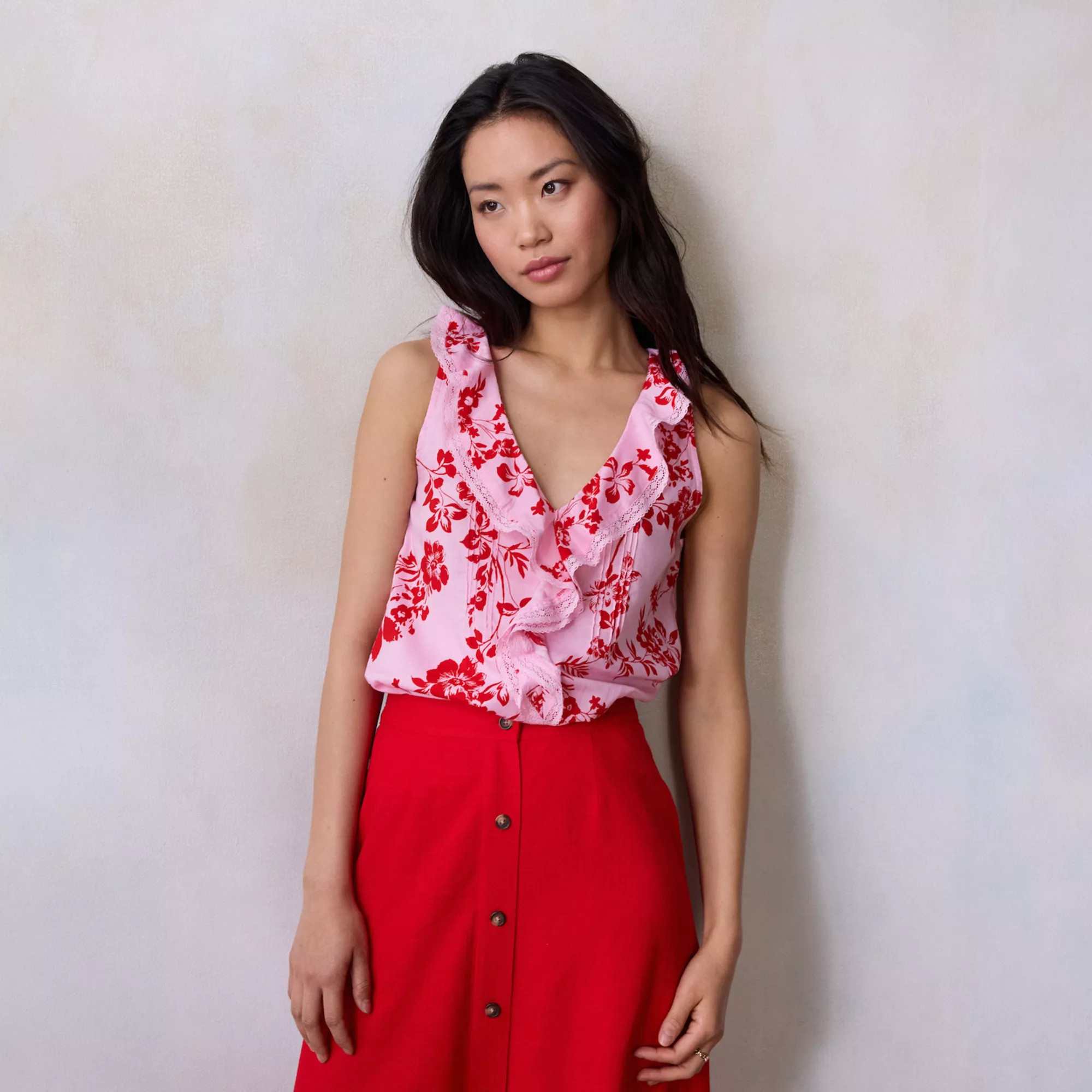 Women's LC Lauren Conrad Ruffle Front Pintuck Sleeveless Tank Top | Kohl's