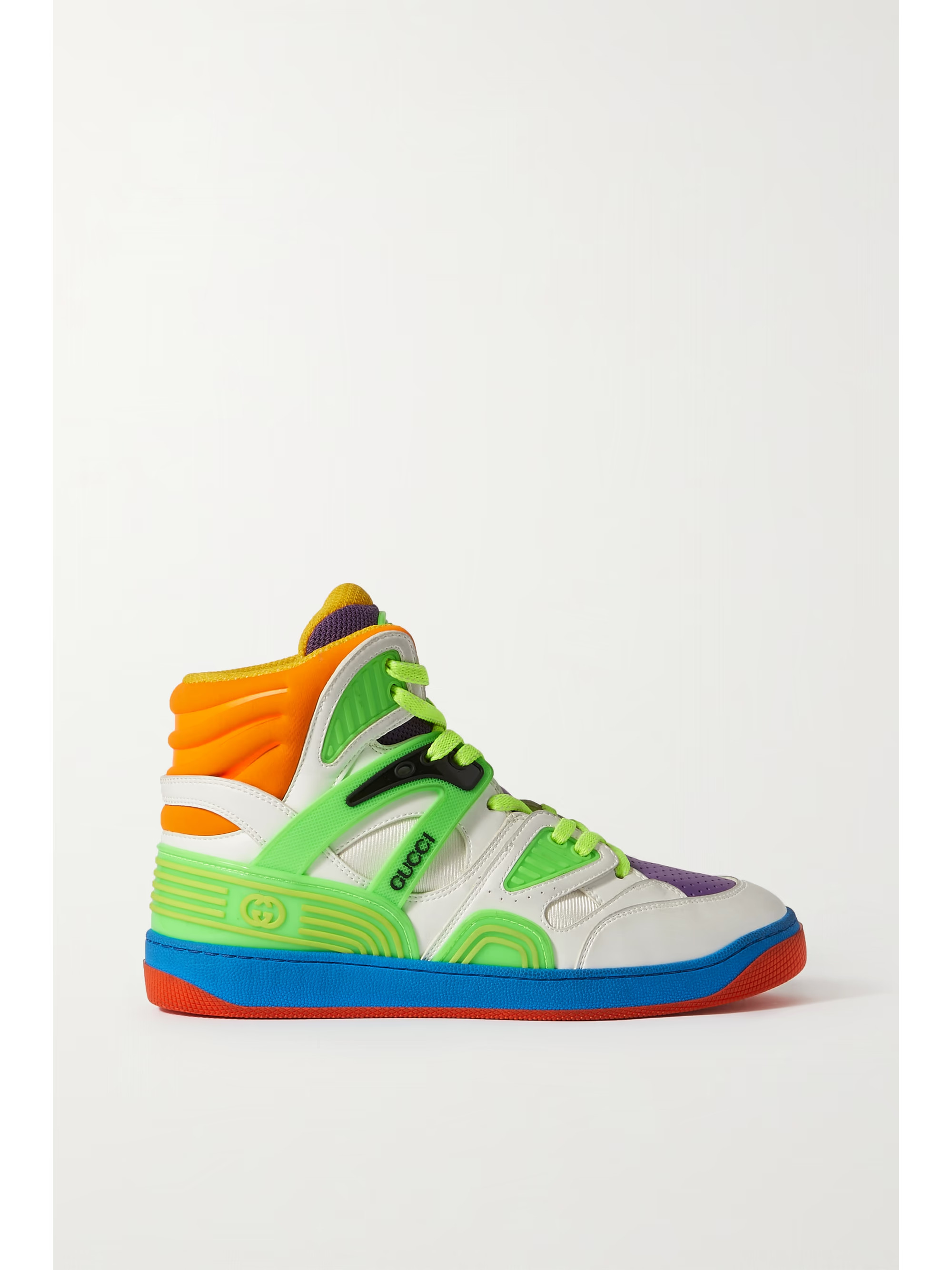 Basket rubber-trimmed faux leather and mesh high-top sneakers | NET-A-PORTER (UK & EU)