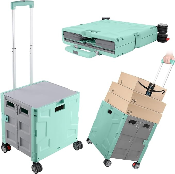 Foldable Shopping Utility Cart Portable Rolling Crate Handcart with 360°Rotate Wheel,Hidden Lid,... | Amazon (US)
