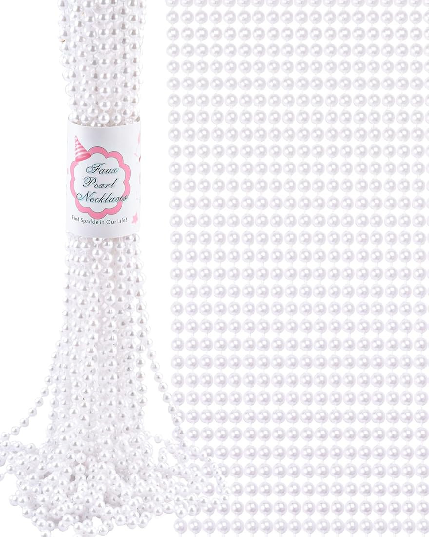 ABONDEVER 16Pcs/32Pcs 6mm Faux White Pearl Beads Necklaces Bulk Party Favor Plastic Play Pearl Ne... | Amazon (US)
