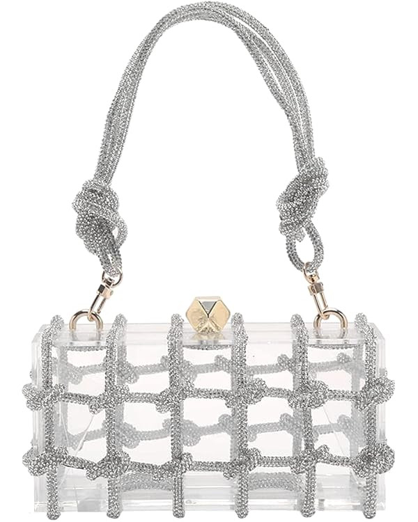 DJBM Clear Acrylic Clutch Sparkle Rhinestone Evening Bag Glitter Crystal-Embellished Rope Knot Ha... | Amazon (US)