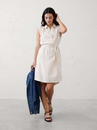 Linen-Blend Knee-Length Shirtdress | Banana Republic Factory