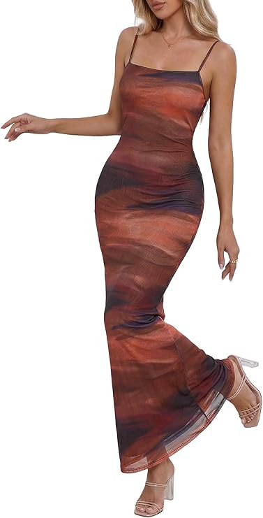 BTFBM Womens Maxi Dress 2026 Spring Floral Sexy Spaghetti Straps Sleeveless Bodycon Summer Beach ... | Amazon (US)