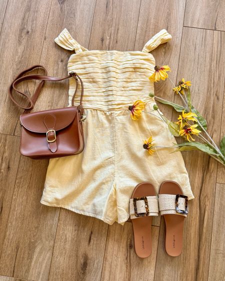 Casual summer outfits. Yellow romper. Sandals. Summer fashion. Linen romper. 

#LTKGiftGuide #LTKSaleAlert #LTKSeasonal